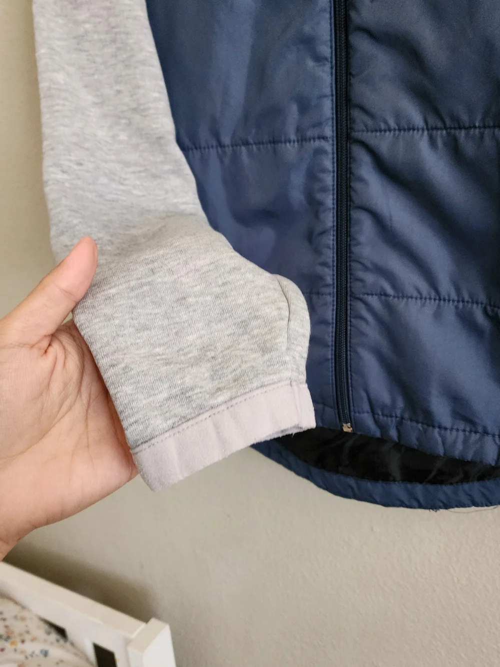 Volcom Men's Quilted Hybrid Hooded Full Zip Jacket Blue Grey Size M